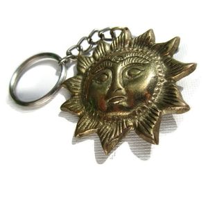 Sun Brass Plated Key Ring - Split Ring Keychain